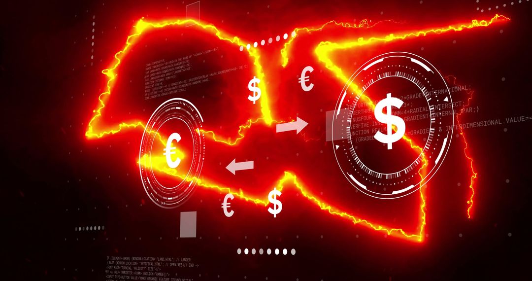 Futuristic Digital Interface with Dollar and Euro Symbols