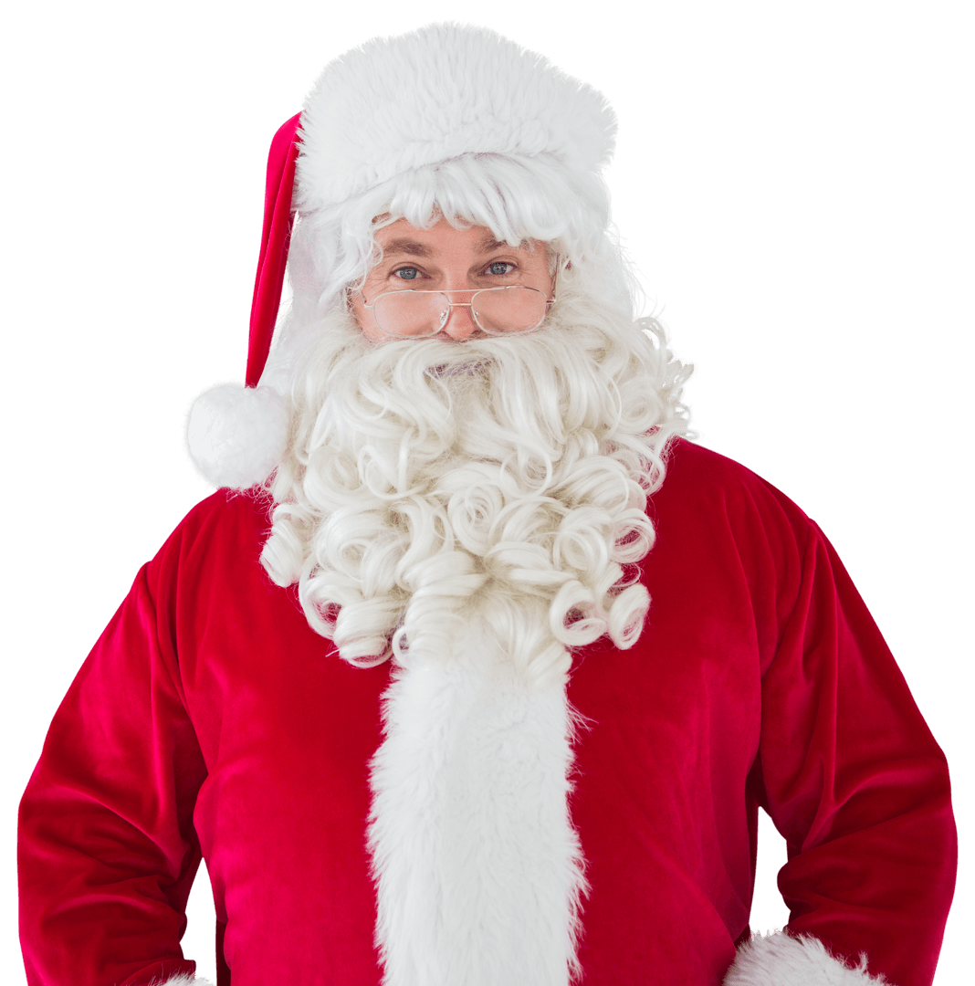 Jolly Santa Claus Smiling in Red Suit on Transparent Background