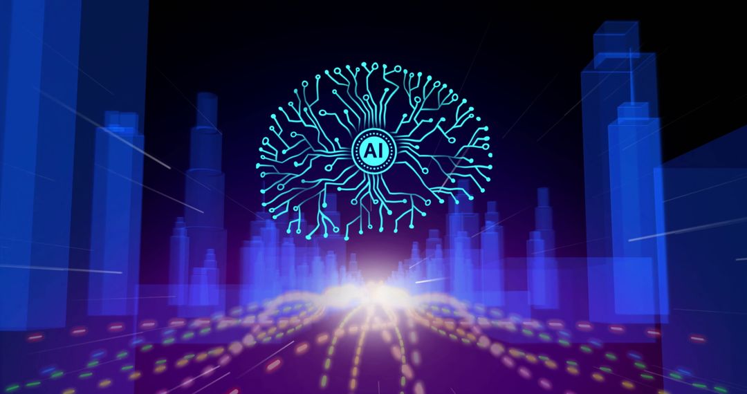 Futuristic AI Digital Brain with Modern Cityscape
