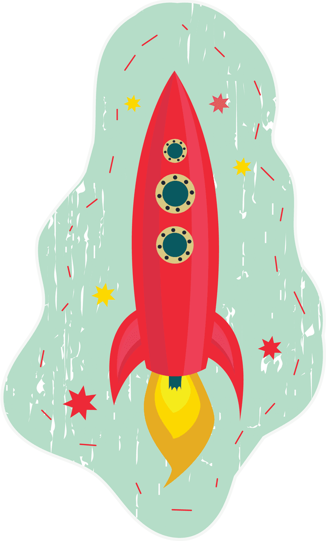 Red Rocket and Stars on Transparent Background