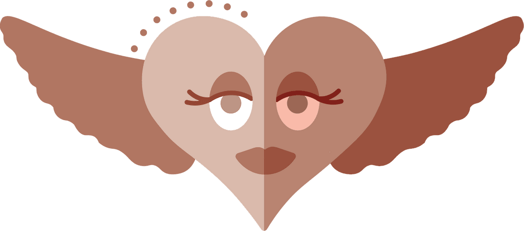 Transparent Brown Heart Shaped Face with Wings Illustration