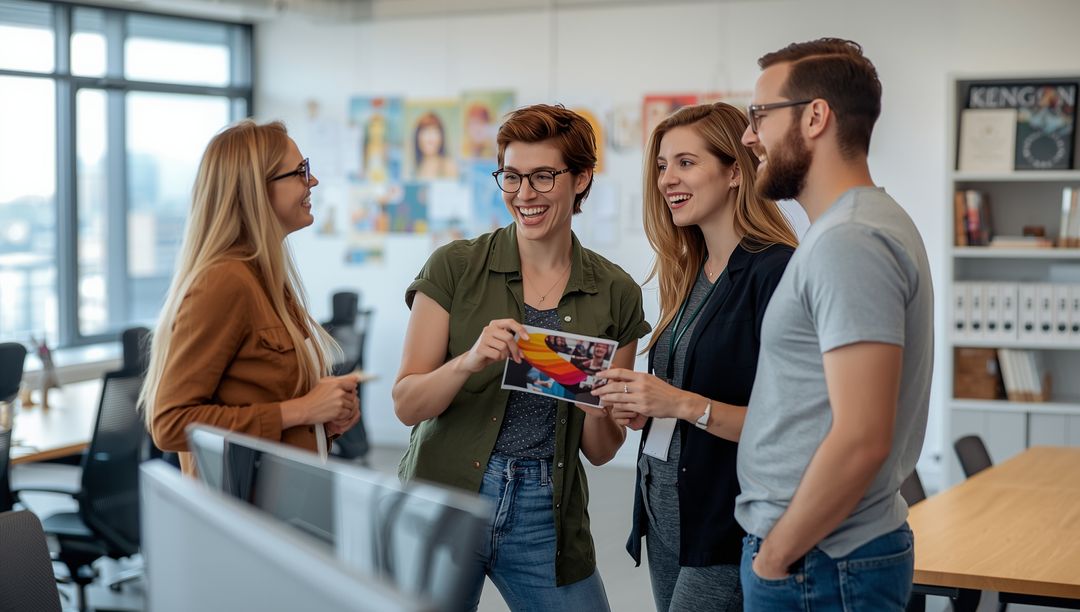Team Discussing Creative Project in Modern Office