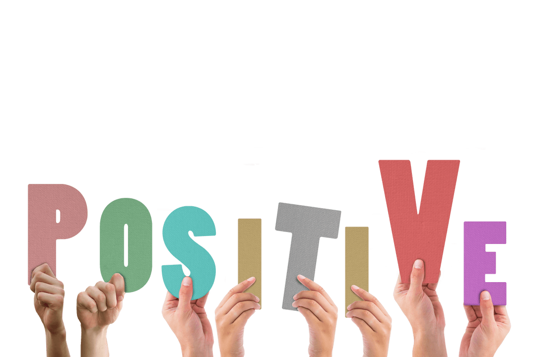 Transparent Hands Holding Positive Text Illustration