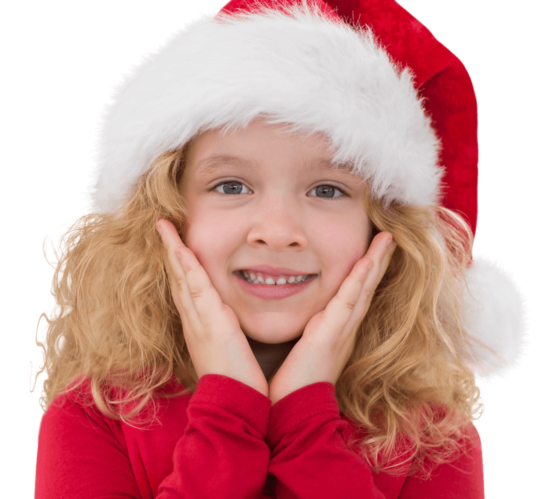 Festive Joy: Caucasian Girl in Santa Hat on Transparent Background - Download Free Stock Images Pikwizard.com