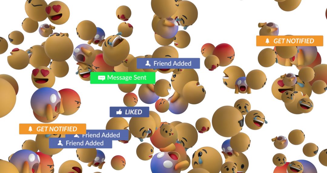 Falling Emojis and Social Media Notifications on White Background