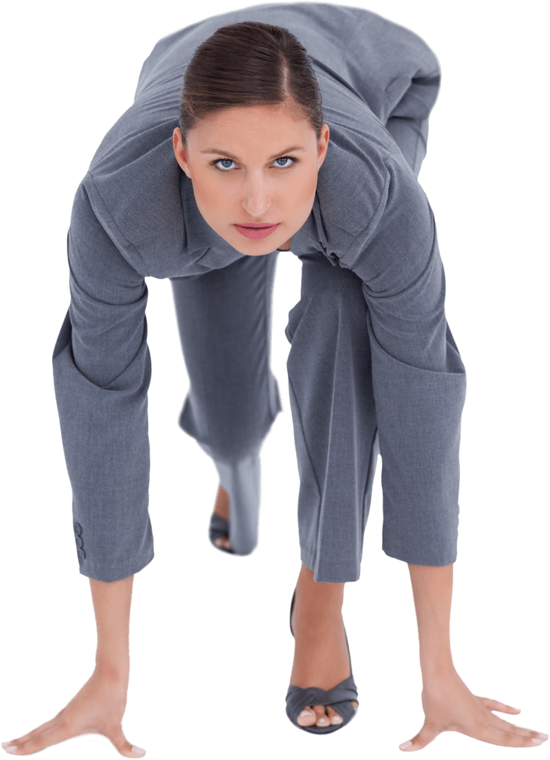 Transparent Businesswoman Sprinting Start Position