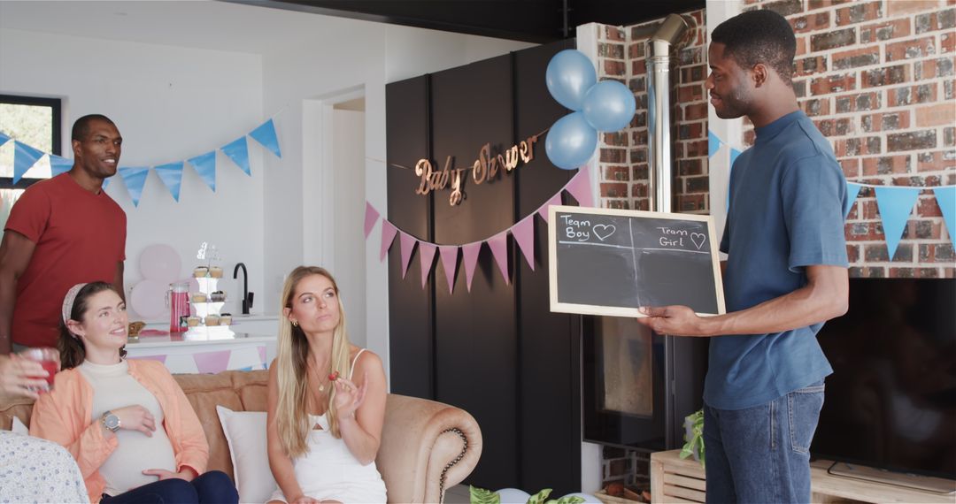 Diverse Friends Enjoying Baby Shower with Games and Laughter