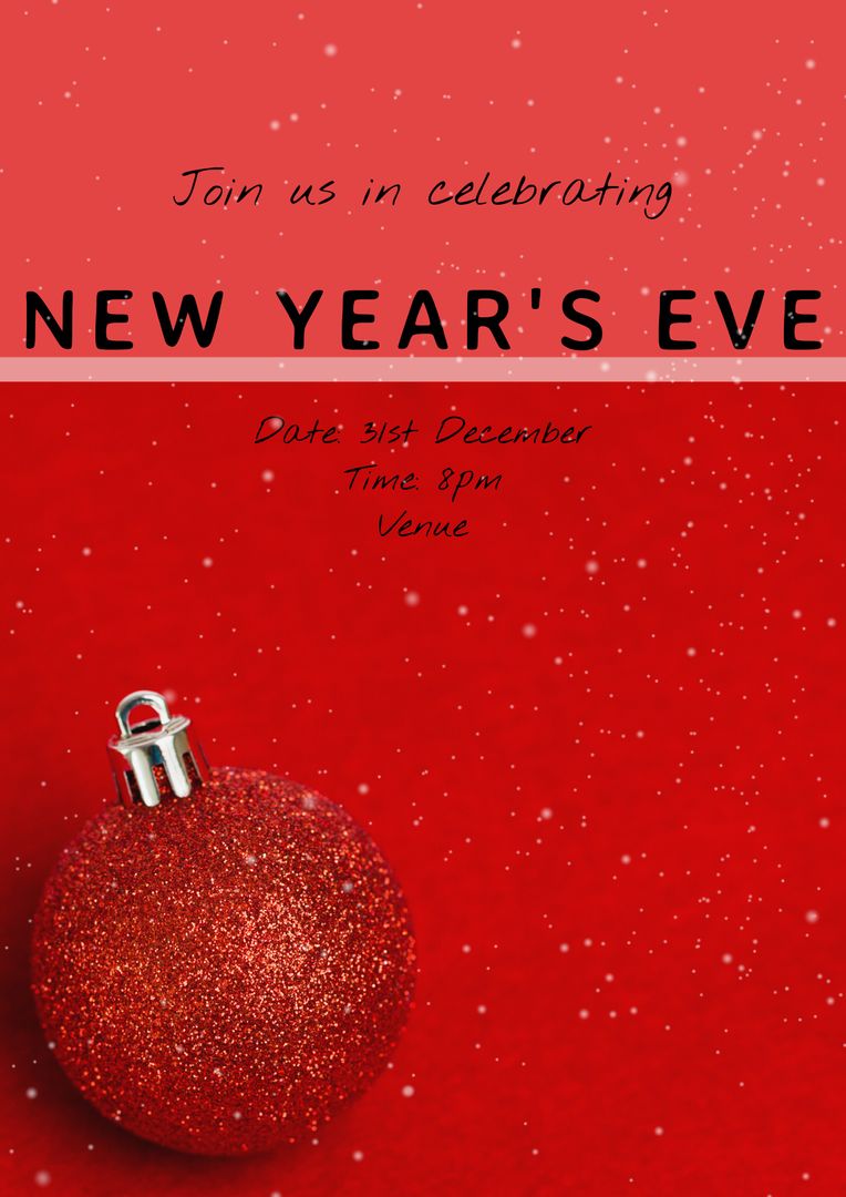 New Year's Eve Celebration Invitation Card with Red Bauble and Sparkles - Download Free Stock Templates Pikwizard.com