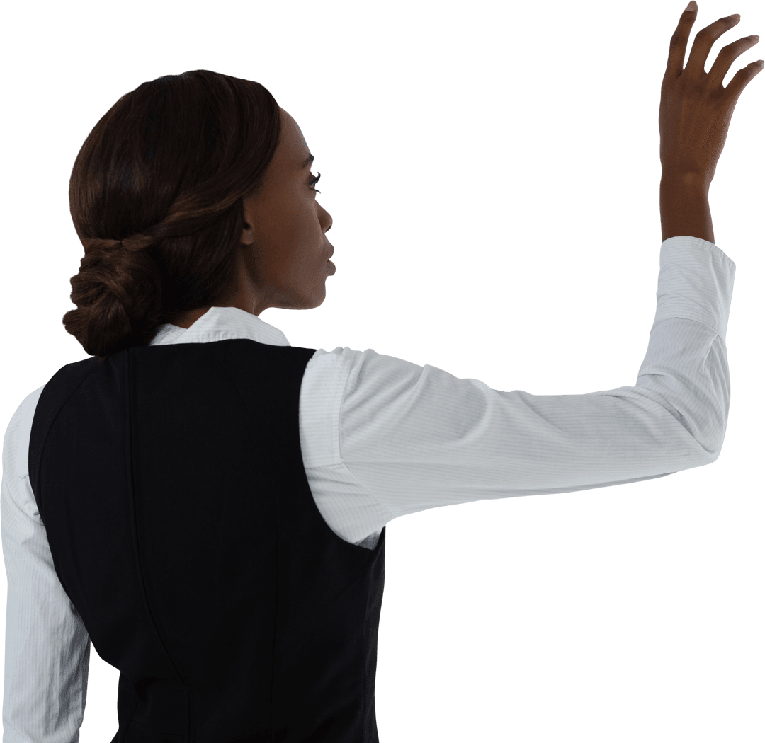 Businesswoman Pointing at Digital Transparent Interface