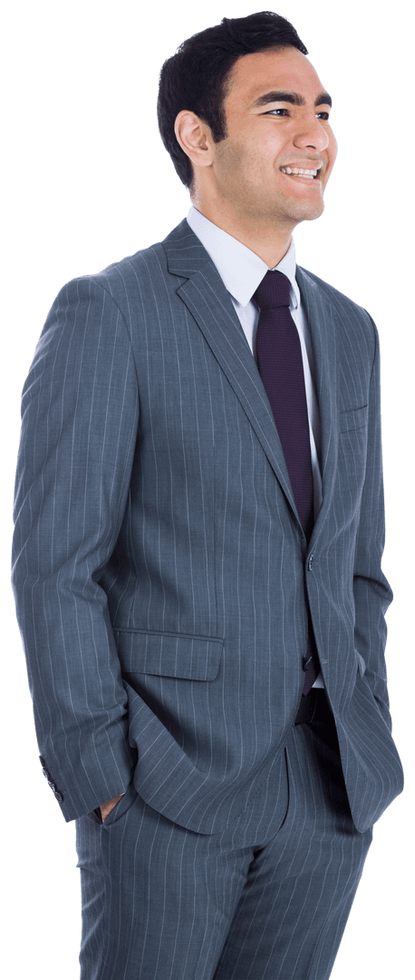 Smiling Biracial Businessman in Navy Suit on Transparent Background