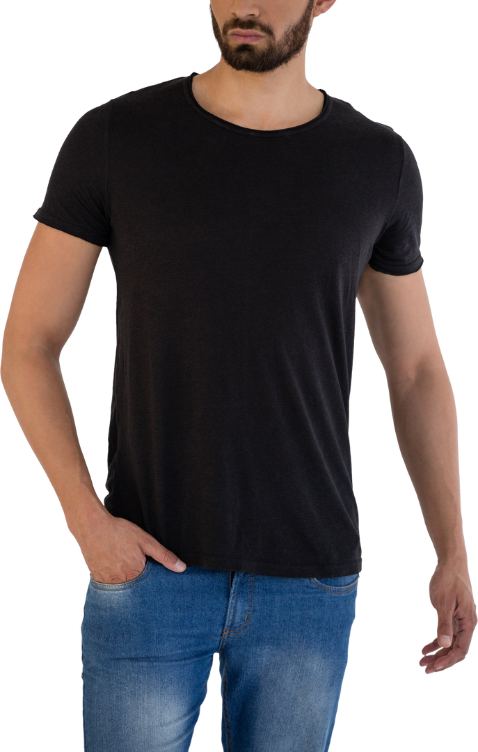 Transparent image of man posing with hands in pockets wearing black t-shirt and jeans - Download Free Stock Images Pikwizard.com