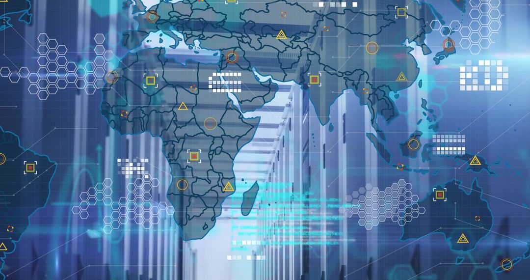 Global Data Processing World Map in Server Room - Free Images, Stock Photos and Pictures on Pikwizard.com