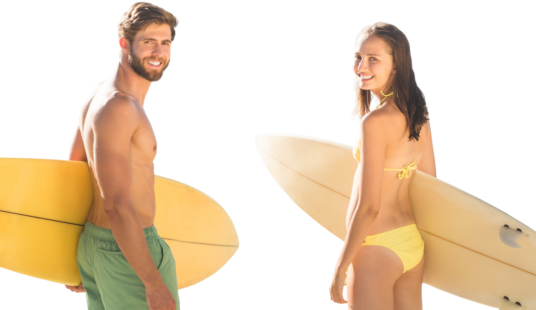 Caucasian Couple with Surfboards on Transparent Background - Download Free Stock Images Pikwizard.com