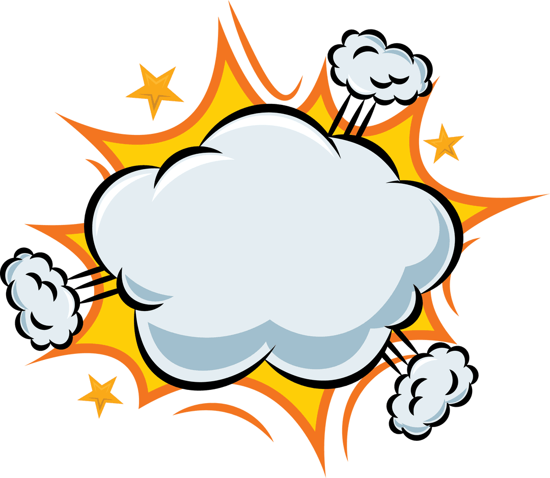 Comic Style Cloud Burst with Stars on Transparent Background