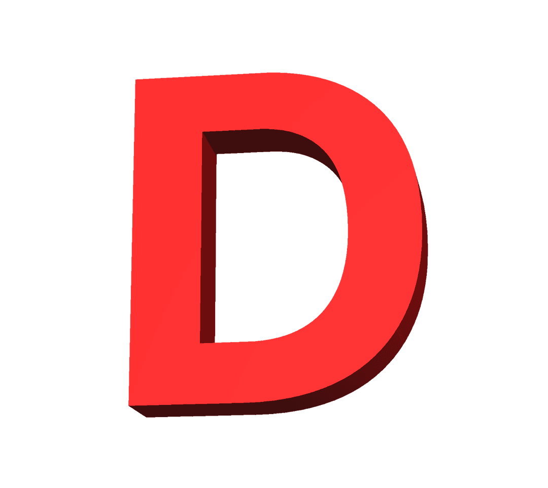 3D Red Letter D on Transparent Background