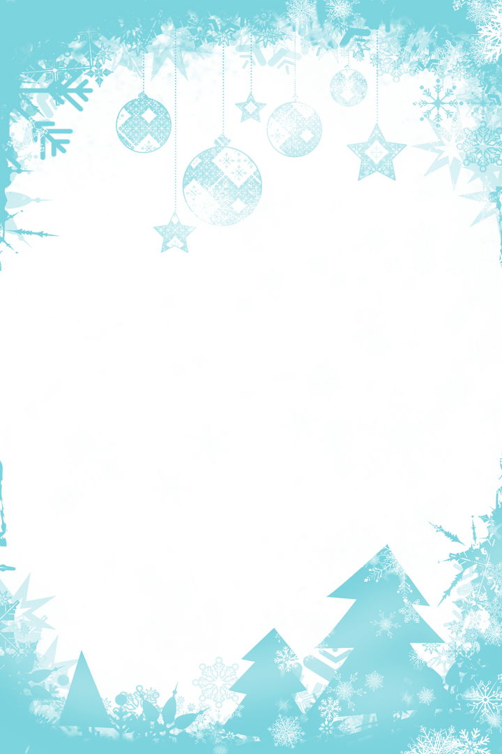 Abstract Christmas Frame with Transparent Snowflakes and Holiday Ornaments