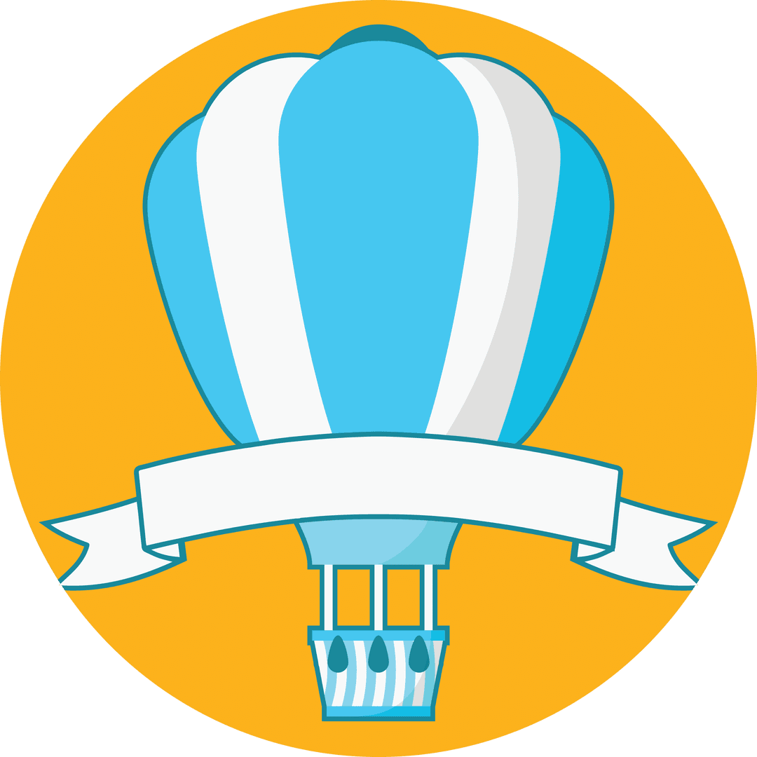 Transparent Blue Hot Air Balloon with Banner on Orange Circle