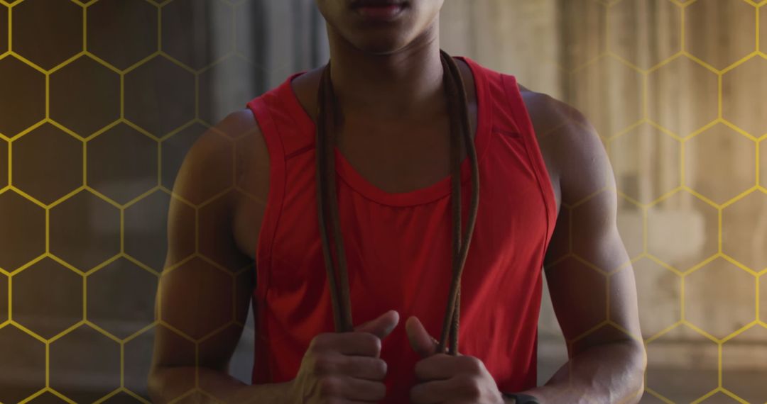 African American Athlete with Skipping Rope and Digital Overlay