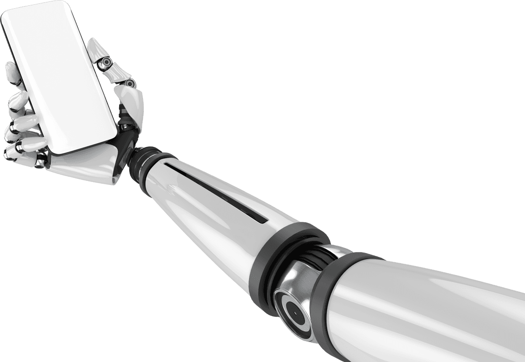 Transparent Robotic Arm Holding Blank Smartphone Screen