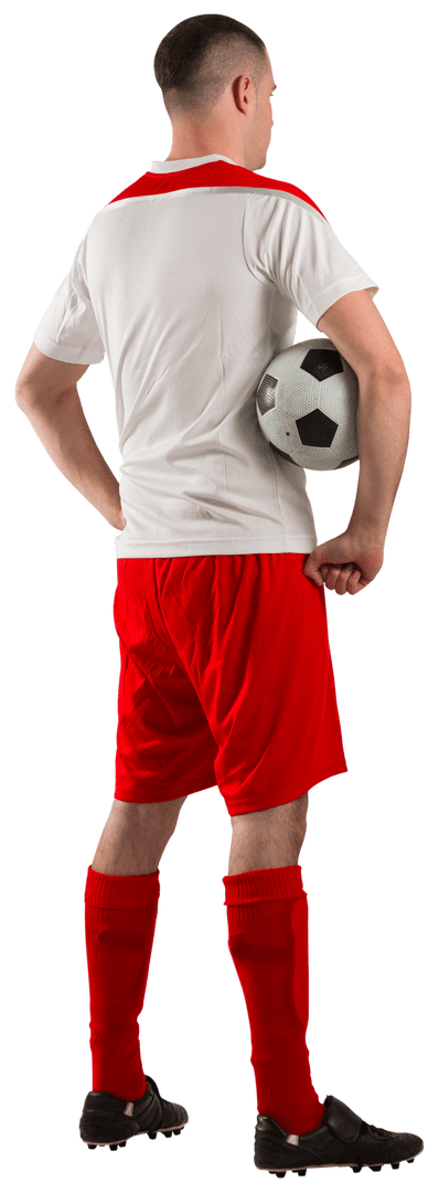 Male Soccer Player Holding Football Isolated on Transparent Background