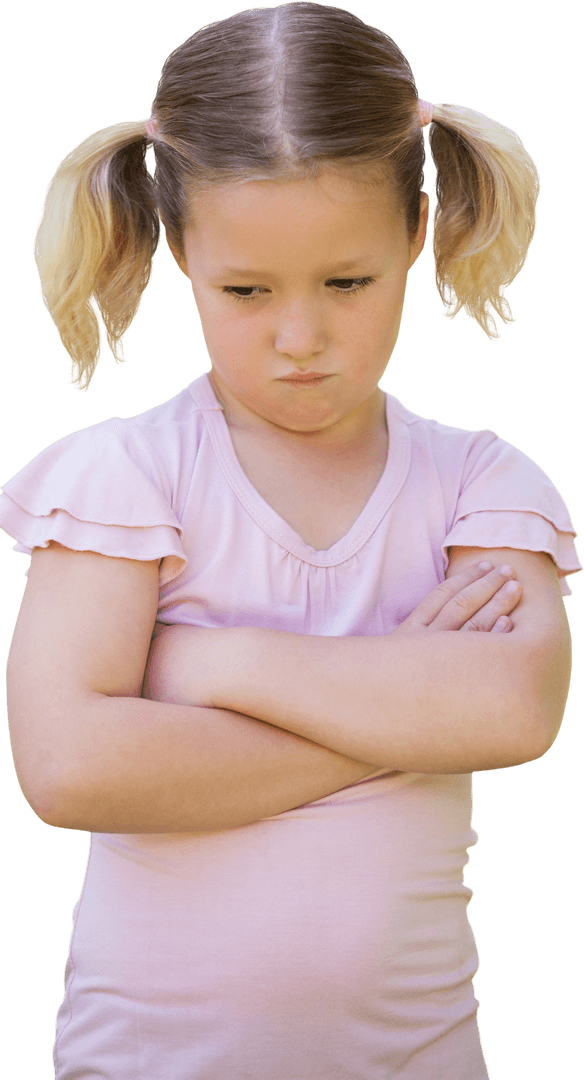 Transparent Background of a Sad Young Girl with Arms Crossed