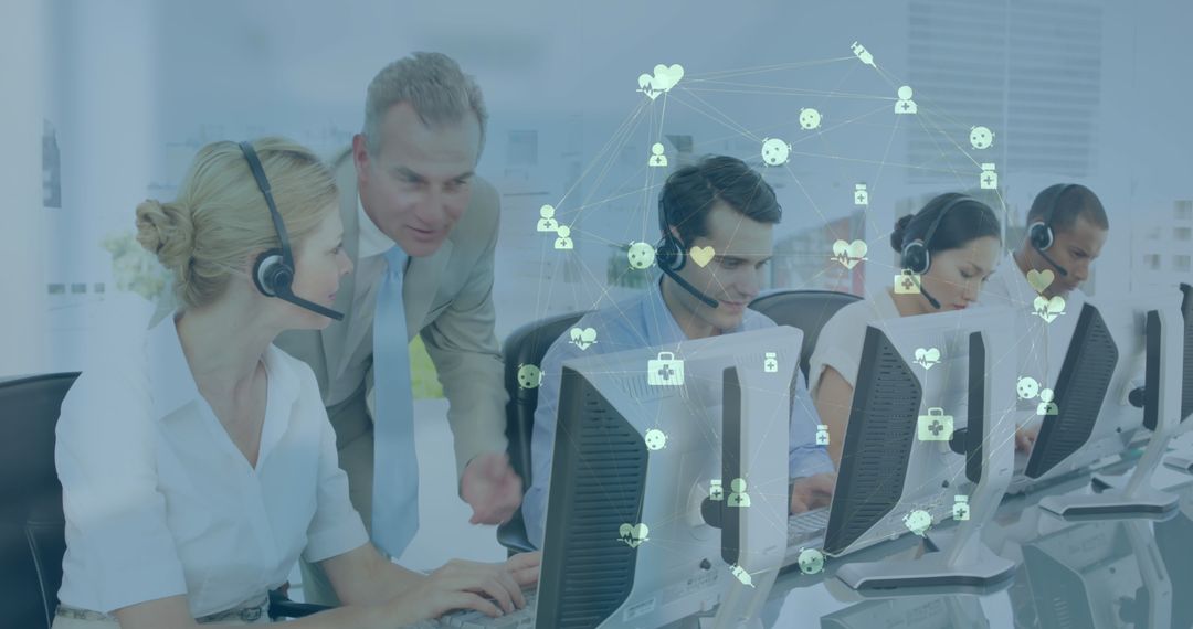 Business Team Working with Digital Media Icons Interacting