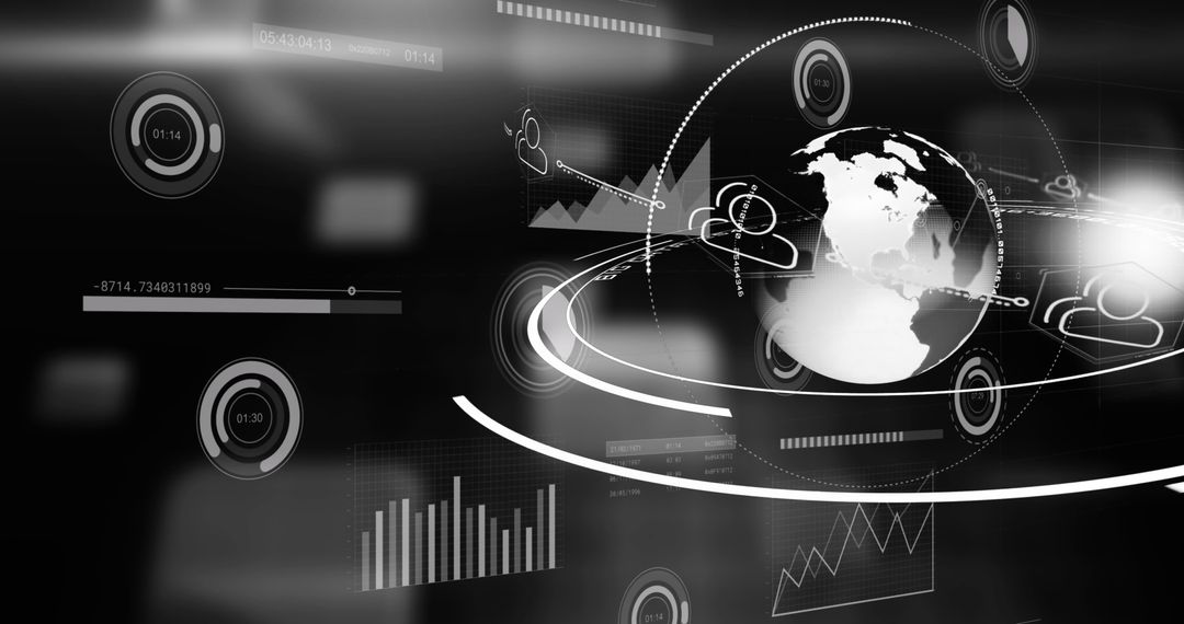 Futuristic Digital Interface with Globe and HUD