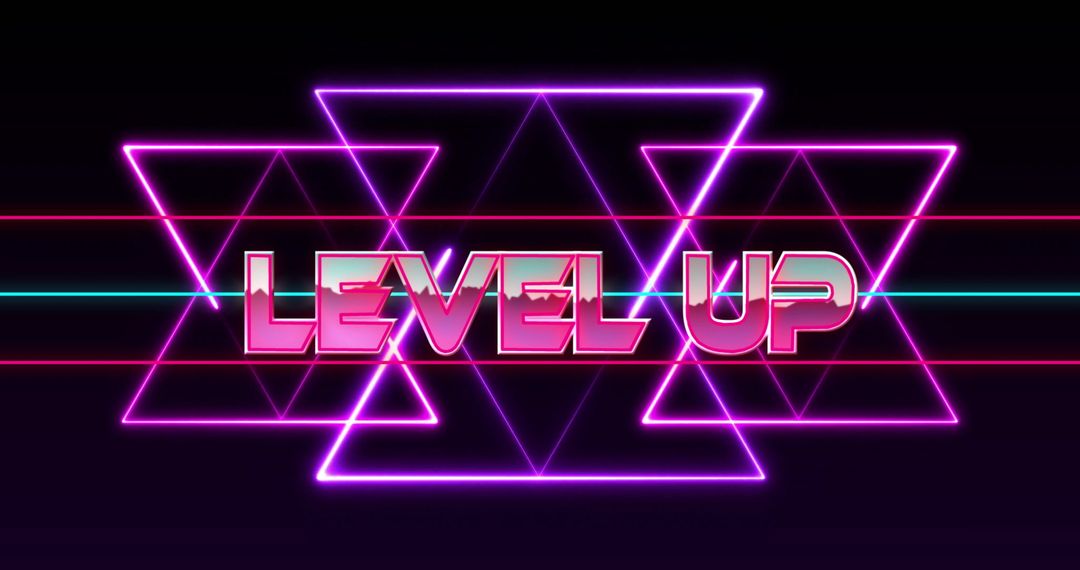 Level Up Neon Graphic with Futuristic Triangle Designs