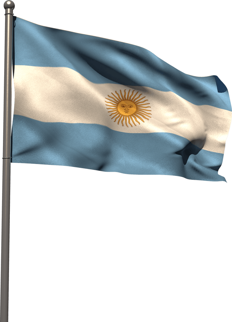 Argentina National Flag Waving on Transparent Background