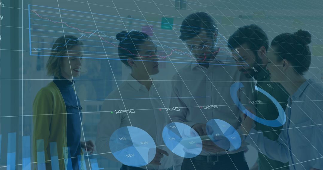 Diverse Business Colleagues Analyzing Digital Financial Graph Data