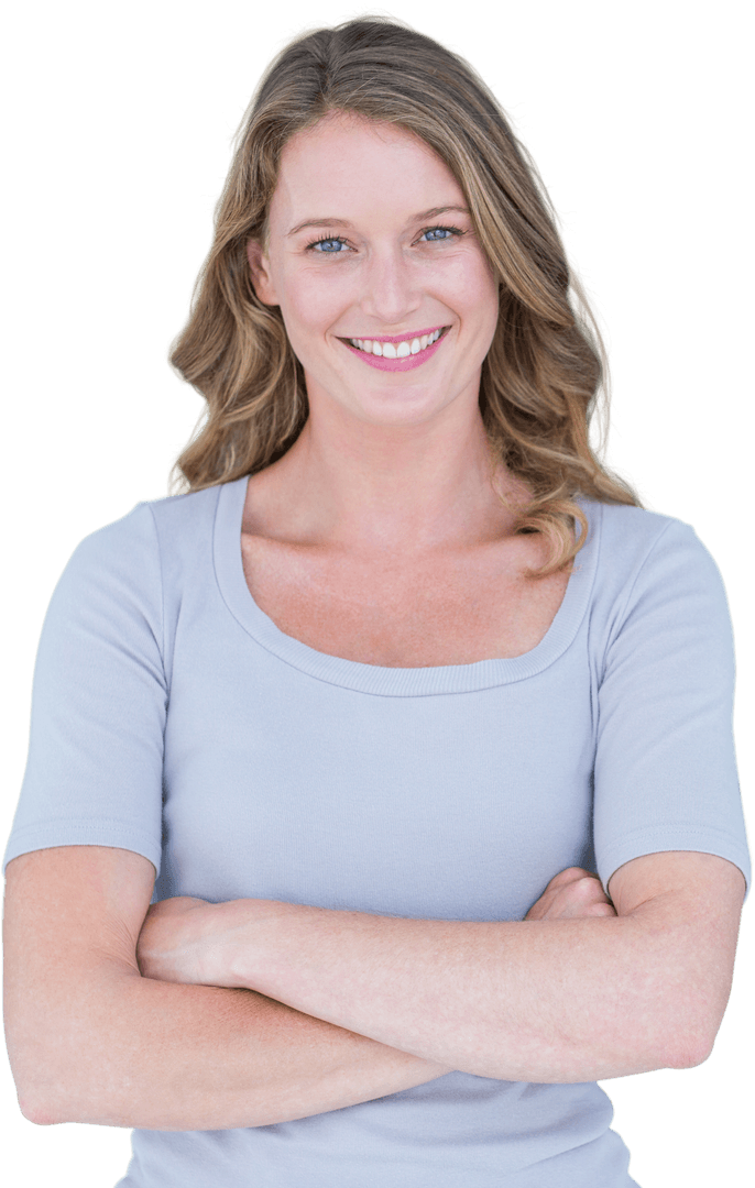 Smiling Woman with Crossed Arms on Transparent Background