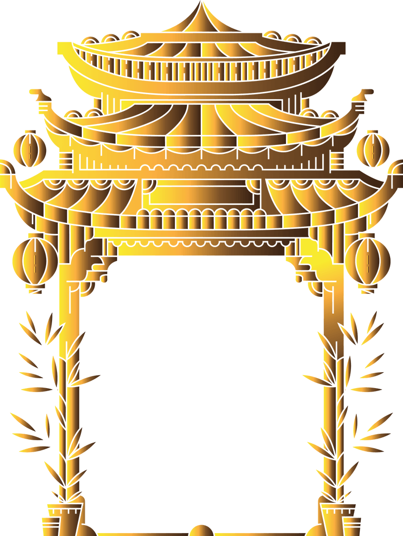 Golden Ancient Chinese Architecture on Transparent Background