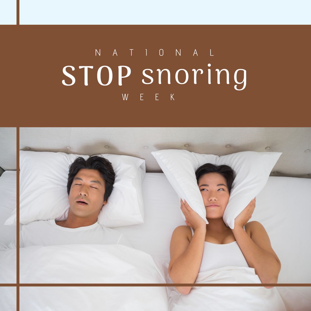 Asian Couple in Bed for National Stop Snoring Week Awareness - Download Free Stock Templates Pikwizard.com