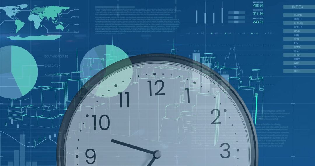 Clock Over Financial Data Indicates Time-Sensitive Business Decisions