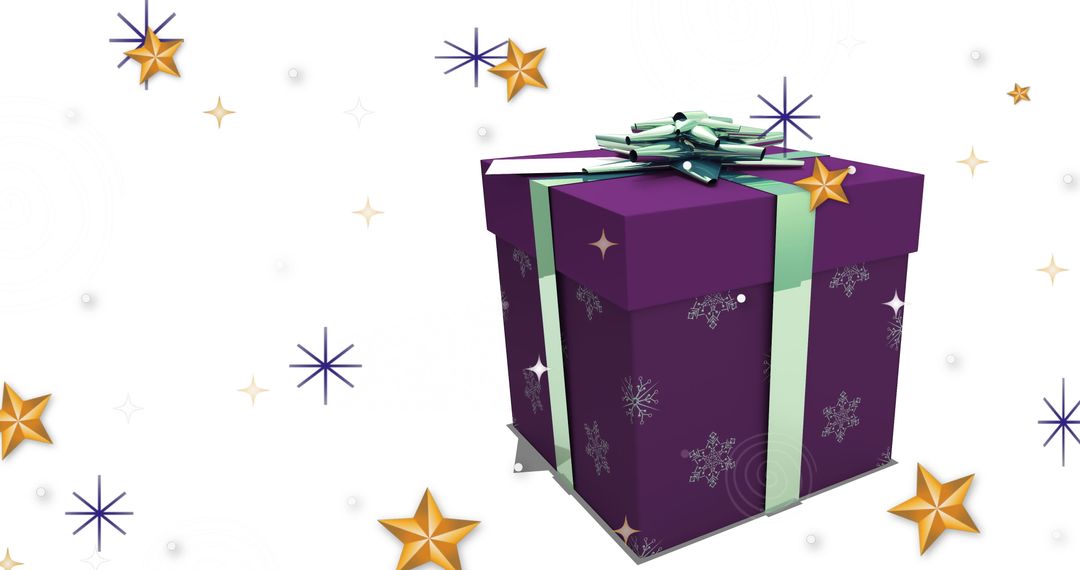 Vibrant Purple Gift Box with Snowflake Design and Festive Accents