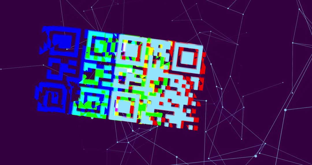 Glitch QR Code with Digital Network Background