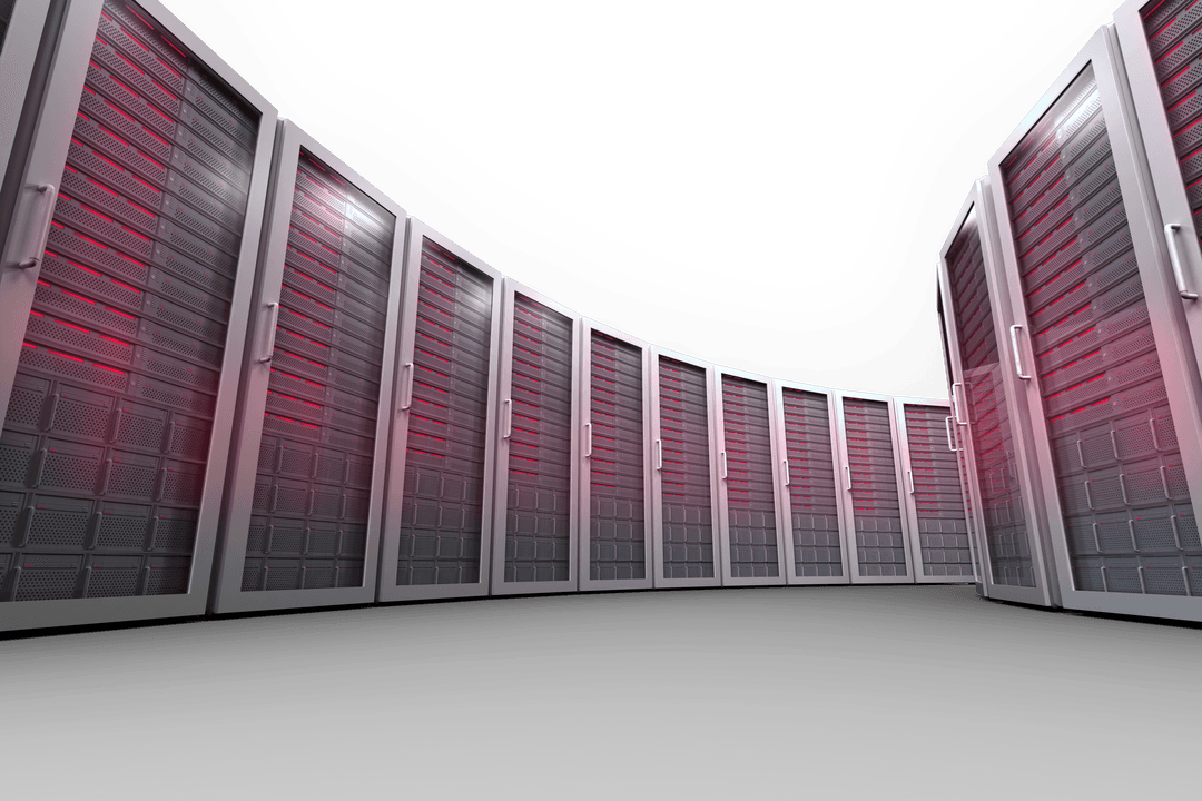Futuristic Server Room on Transparent Background with Curved Rack Designs