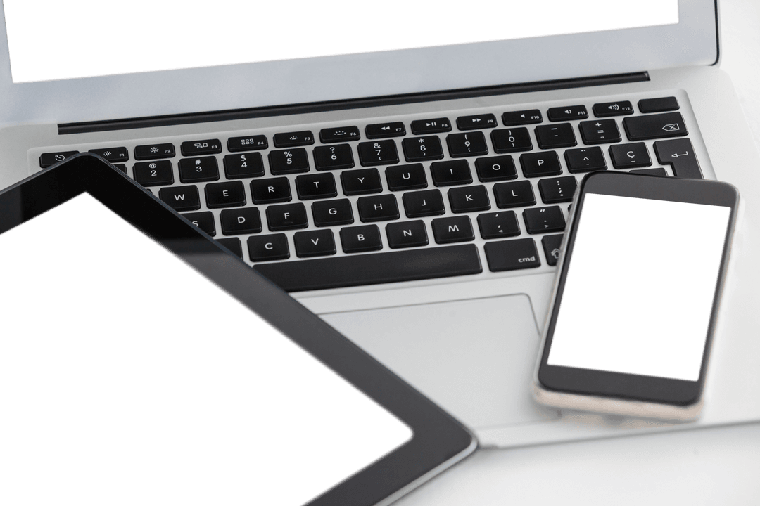 Transparent Gadgets Display with Digital Tablet and Mobile Phone on Laptop