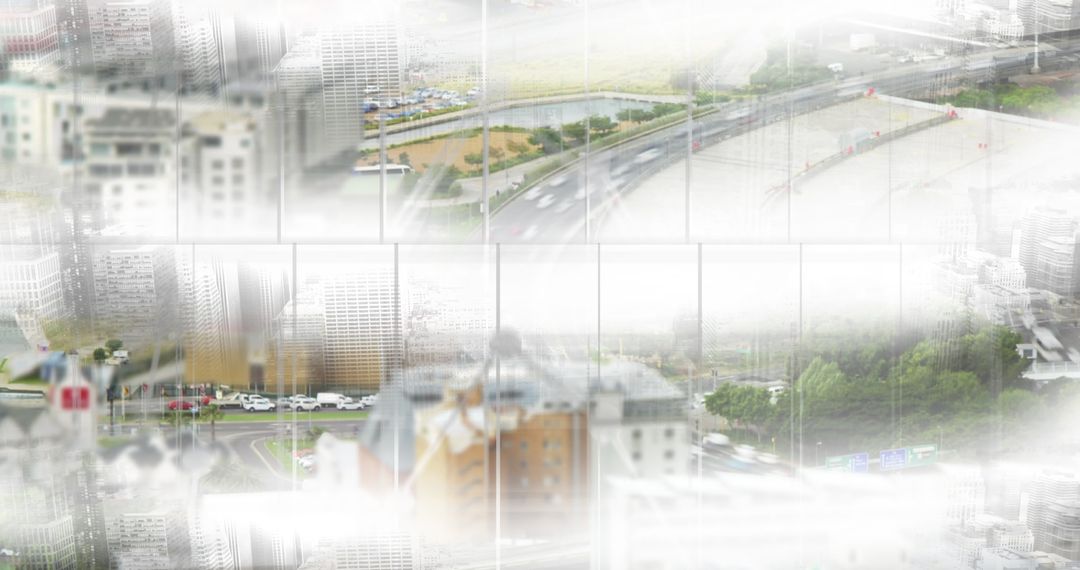 Composite Cityscape with Geometric Overlay and Mirror Effect
