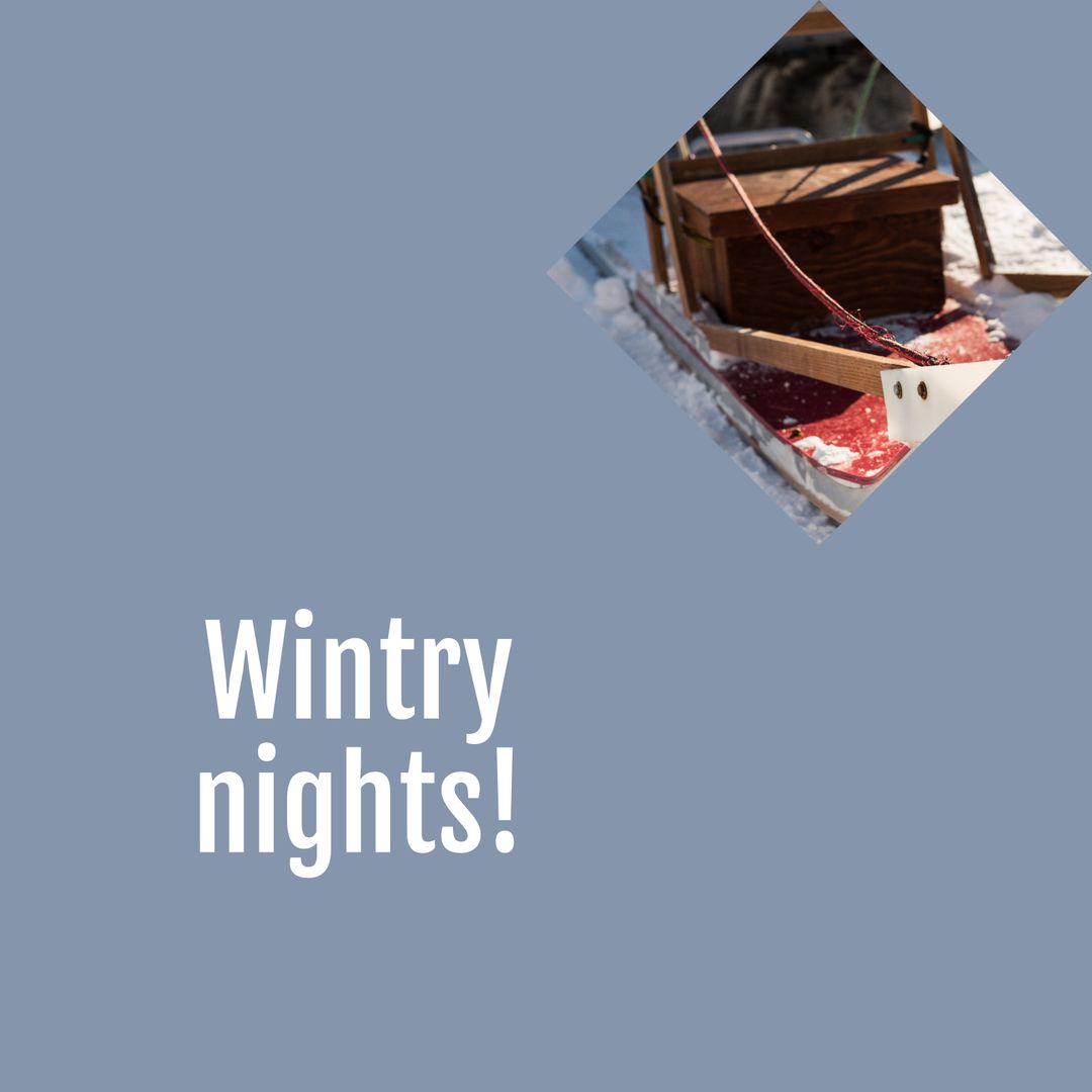 Wintry Nights Greeting with Christmas Sleigh on Grey Background