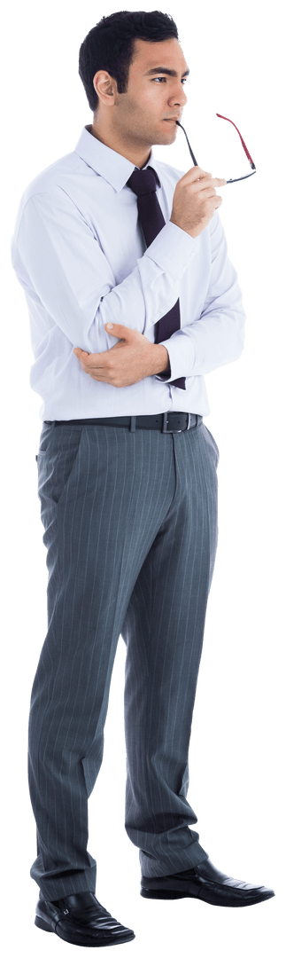Focused Businessman Pondering on Transparent Background