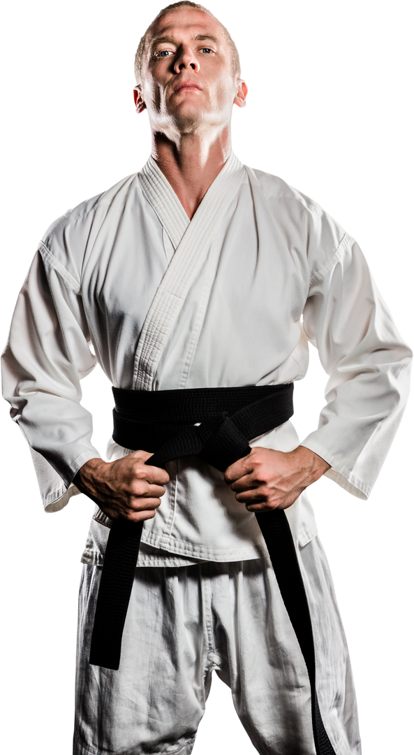 Determined Karate Practitioner Tightening Belt on Transparent Background - Download Free Stock Images Pikwizard.com