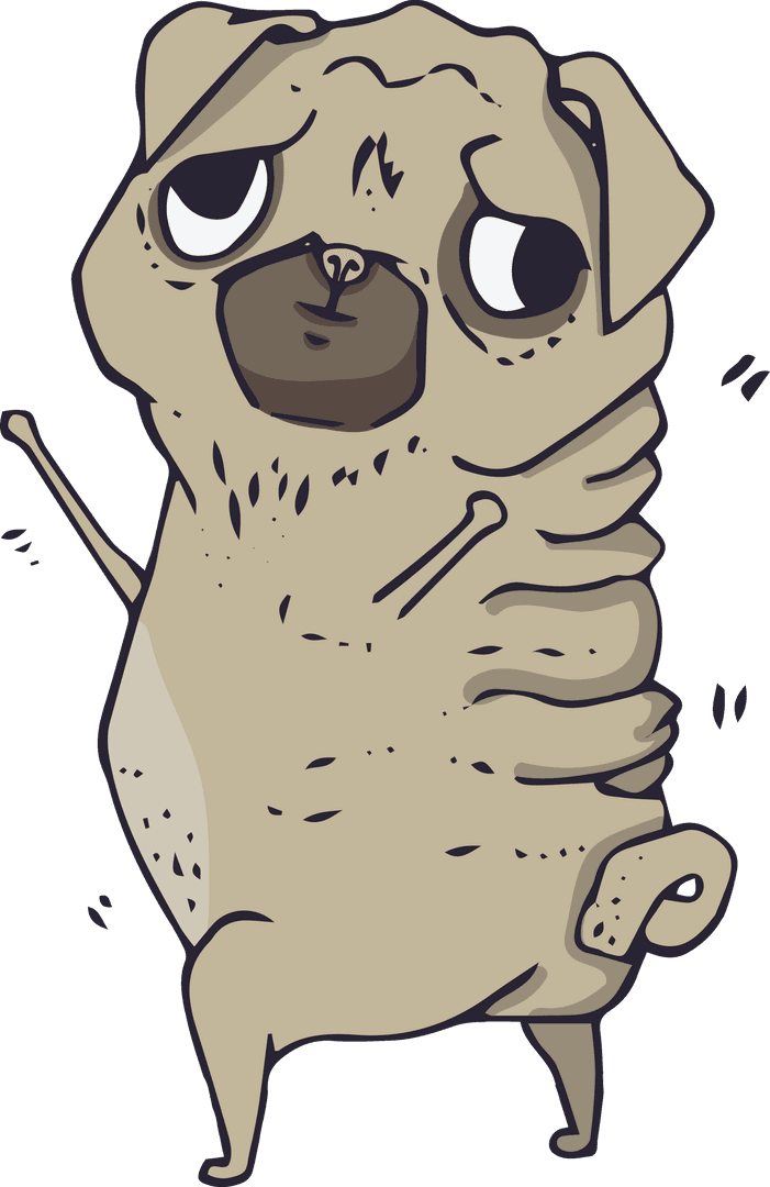 Sad Cartoon Pug Illustration on Transparent Background