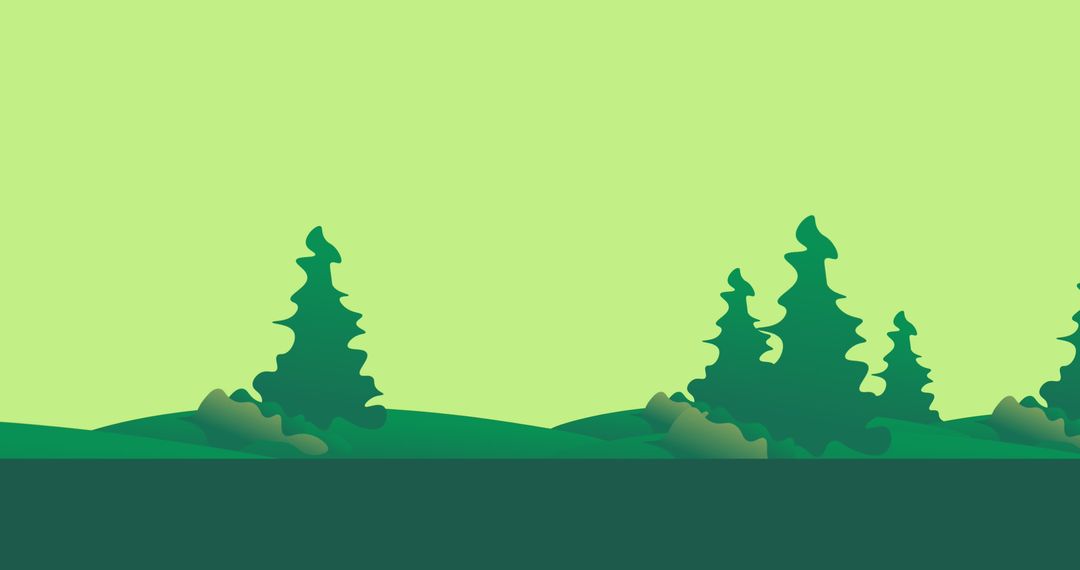 Abstract Green Landscape with Pine Trees in Minimalist Design