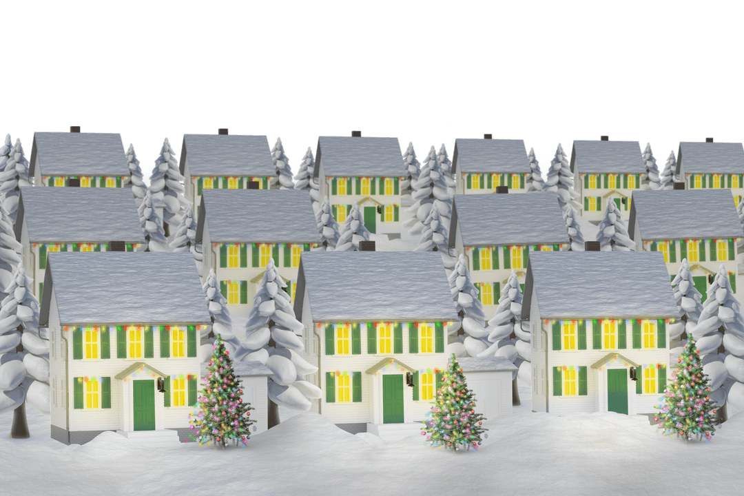 Transparent Winter Cottages with Festive Christmas Lights