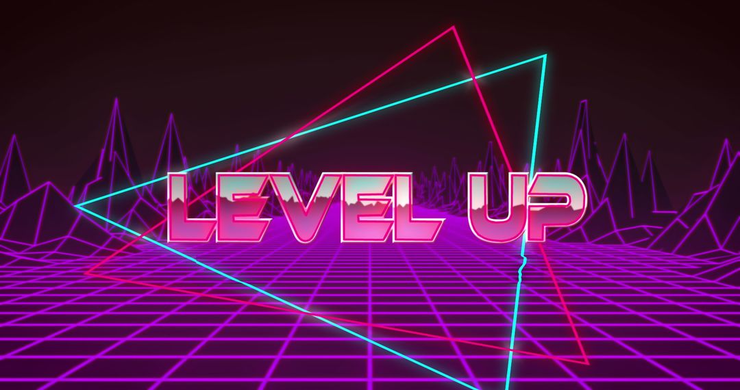 Level Up Neon Retro Digital Background Concept
