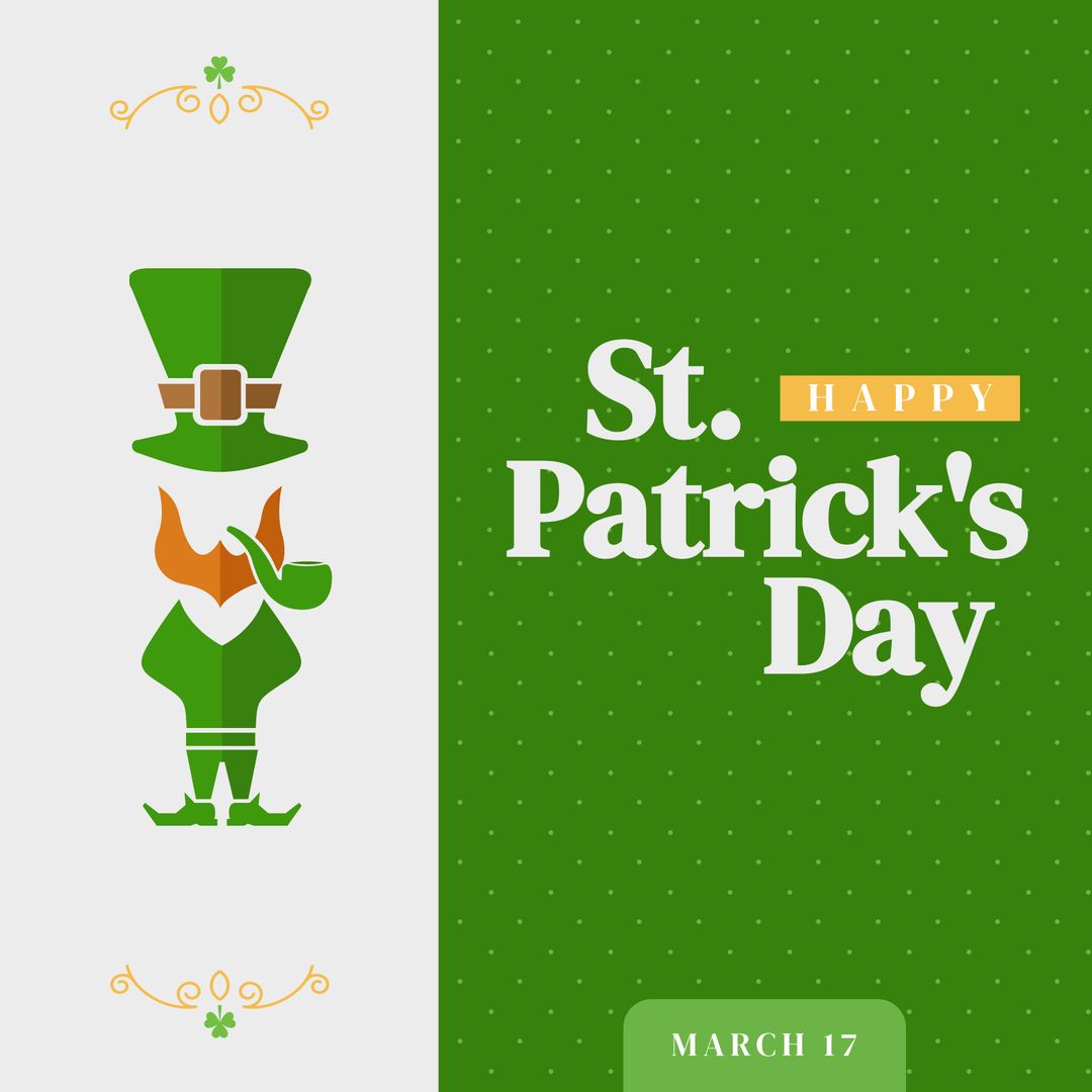 St. Patrick's Day Celebration Graphic with Leprechaun Hat and Pipe