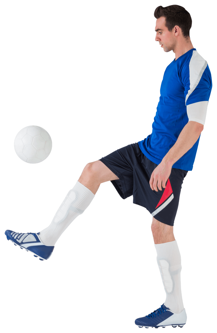 Transparent Soccer Player in Blue Uniform Kicking Ball