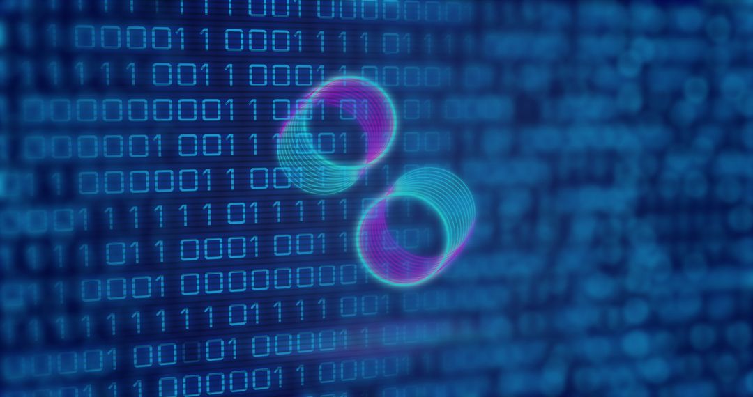 Neon Circles Overlapping Binary Code on Digital Screen - Free Images, Stock Photos and Pictures on Pikwizard.com