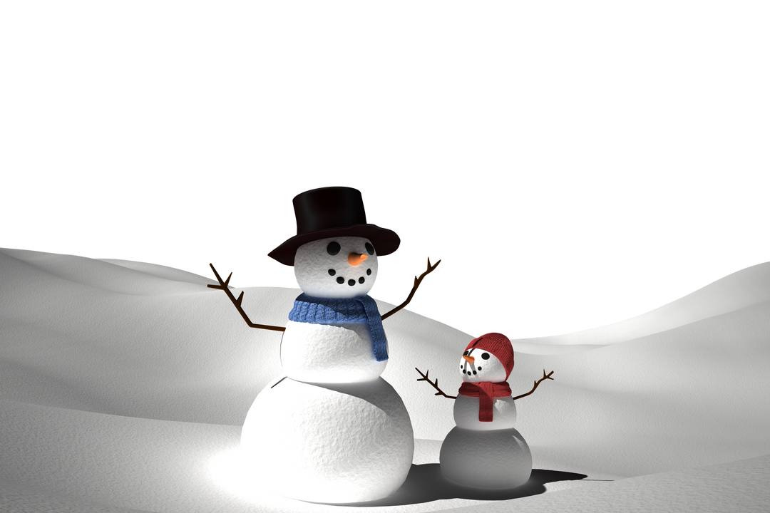 Large and Small Snowmen in Winter Scene on Transparent Background - Download Free Stock Images Pikwizard.com